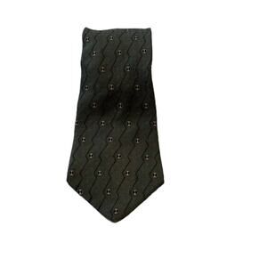 Stafford Executive Olive Green, Gold, and Black Geometric Print Silk Tie 58"